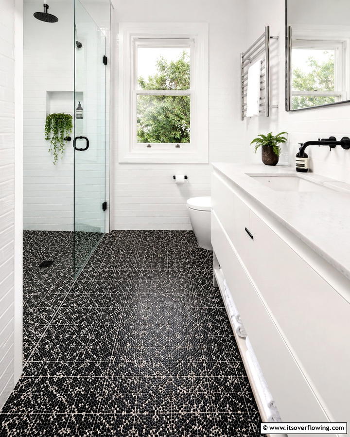 Black Mosaic Tiles for Intricate Detailing - 25 Black Floor Bathroom Ideas for a Bold Look