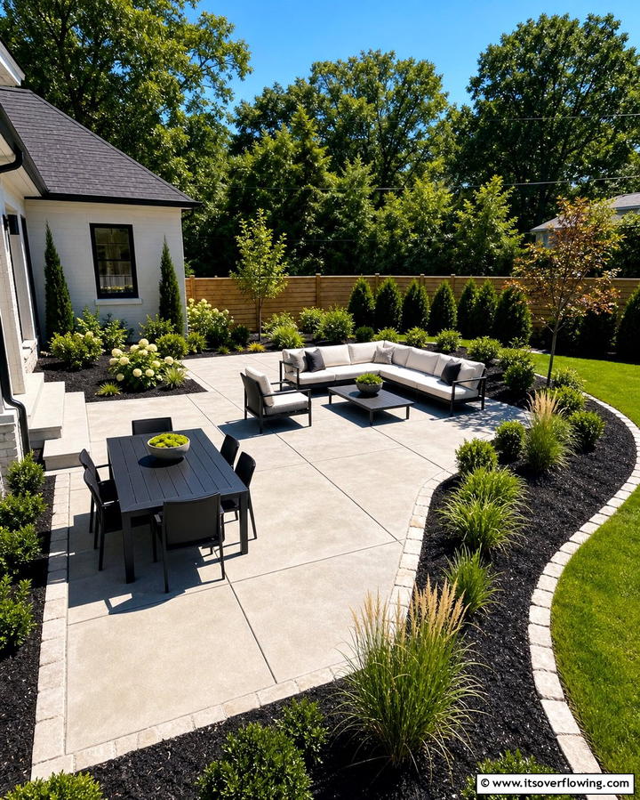 Black Mulch as a Modern Patio Border - 25 Black Mulch Landscaping Ideas for a Sleek Garden