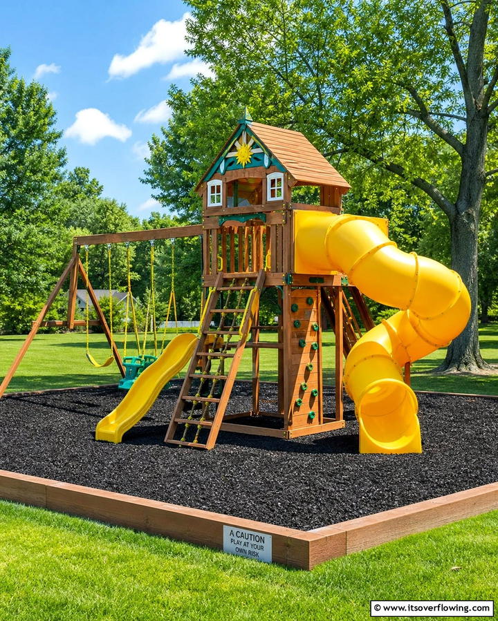 Black Mulch as a Playground Base - 25 Black Mulch Landscaping Ideas for a Sleek Garden