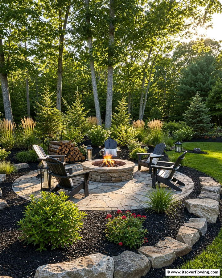 Black Mulch for Outdoor Fire Pit Areas - 25 Black Mulch Landscaping Ideas for a Sleek Garden