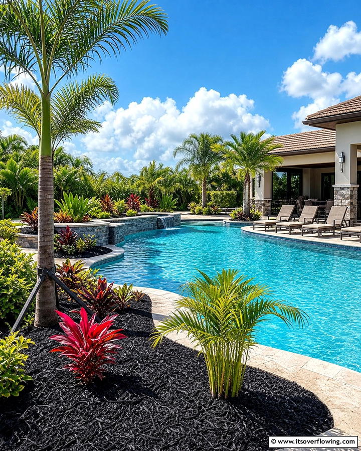 Black Mulch for Poolside Gardens - 25 Black Mulch Landscaping Ideas for a Sleek Garden