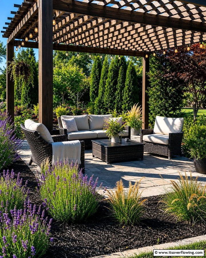 Black Mulch in Outdoor Seating Areas - 25 Black Mulch Landscaping Ideas for a Sleek Garden