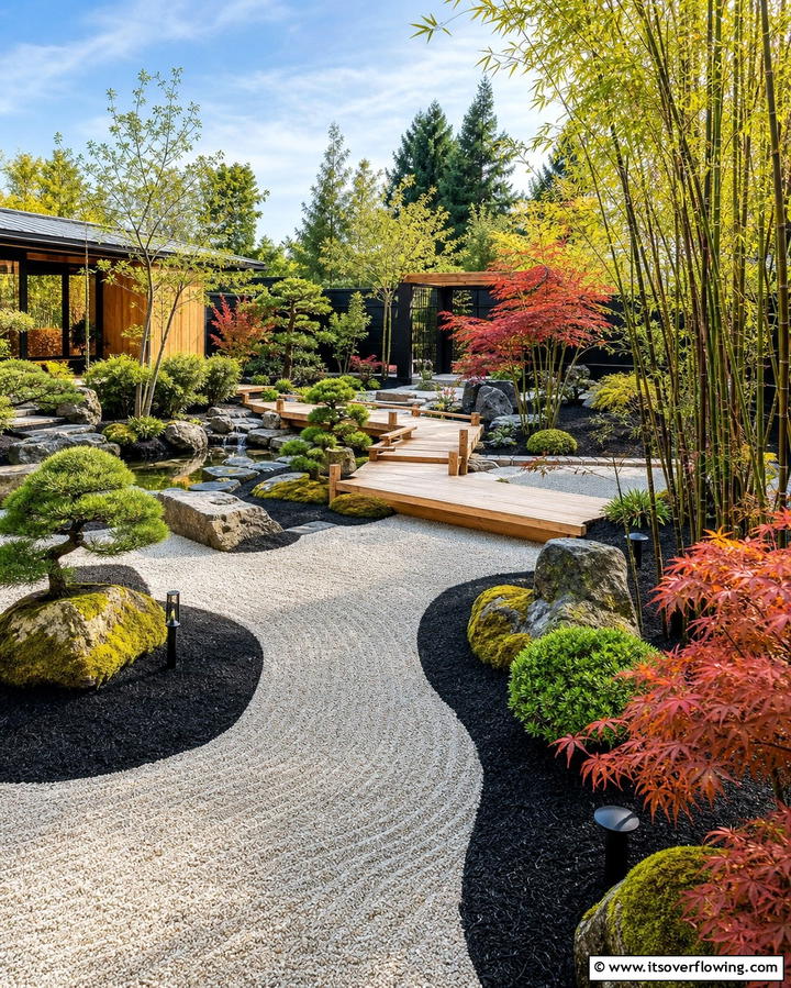 Black Mulch in Zen Gardens - 25 Black Mulch Landscaping Ideas for a Sleek Garden