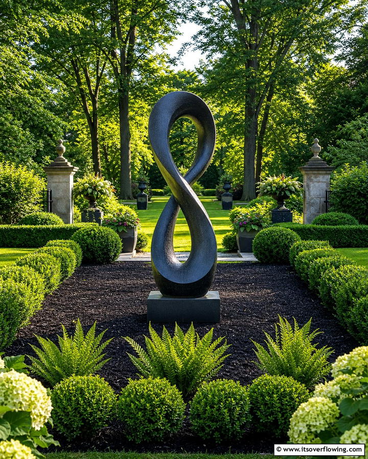 Black Mulch to Frame Outdoor Sculptures - 25 Black Mulch Landscaping Ideas for a Sleek Garden