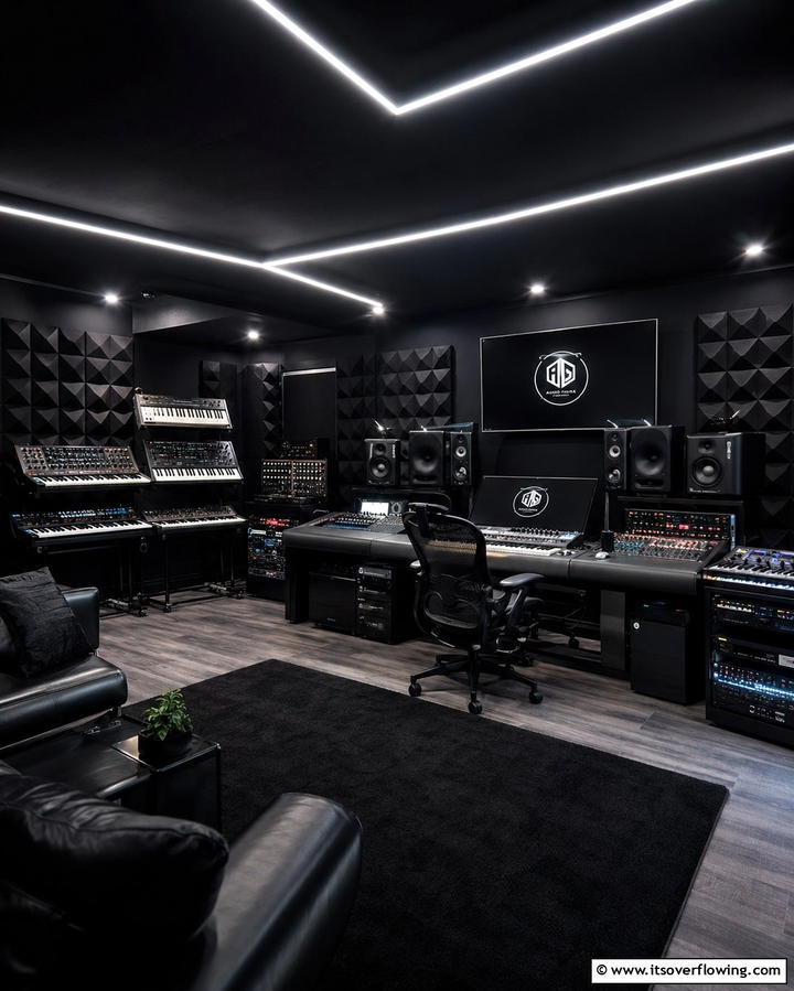 Black Music Studio - 30 Black Basement Design Ideas for a Modern & Cozy Space