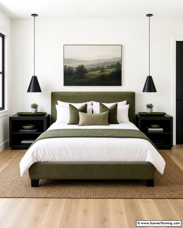 Black Nightstands for Sleek Storage - 20 Black and Green Bedroom Design Ideas for a Bold Look