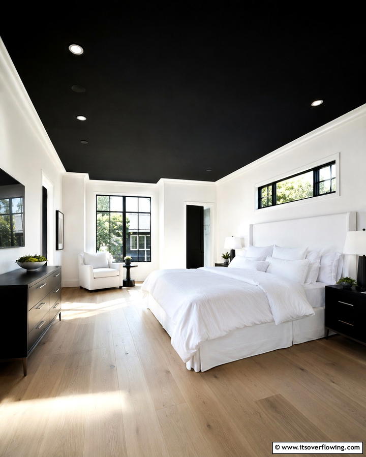 Black Nightstands with White Lamps - 25 Black and White Bedroom Ideas for a Timeless Design
