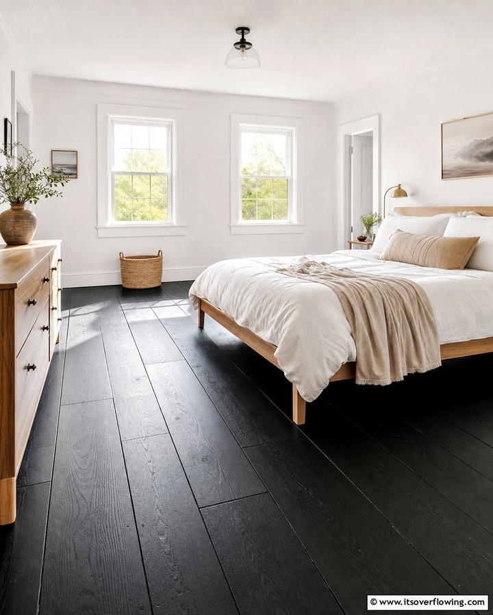 Black Painted Wooden Floors for a DIY Solution - 25 Black Floor Bedroom Ideas for a Bold and Modern Look