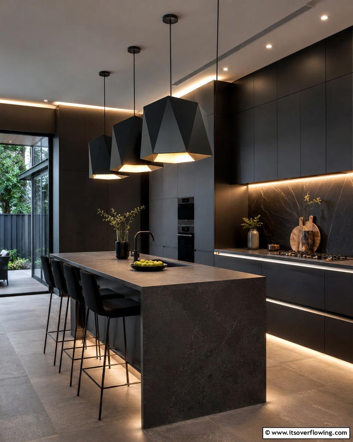 Black Pendant Lighting for Drama - 25 Gray and Black Kitchen Ideas for a Modern Look