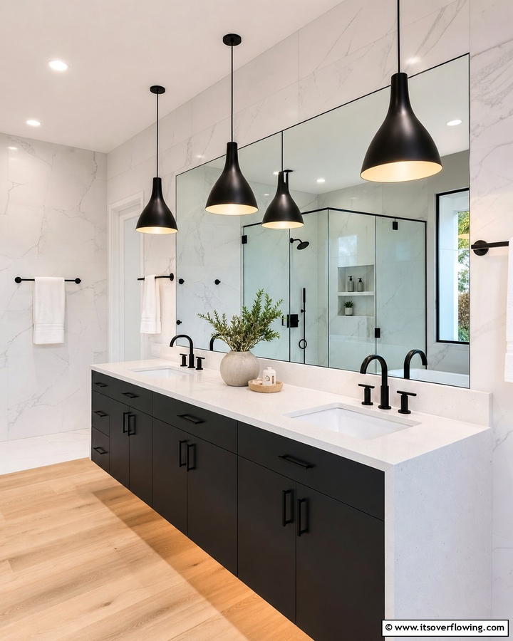 Black Pendant Lights for Stylish Illumination - 20 Bathroom With Black Fixtures Design Ideas