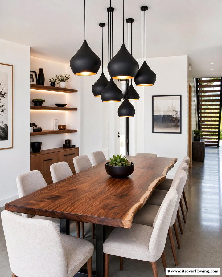 Black Pendant Lights over Wooden Tables - 20 Black and Brown Interior Design Ideas for Modern Homes