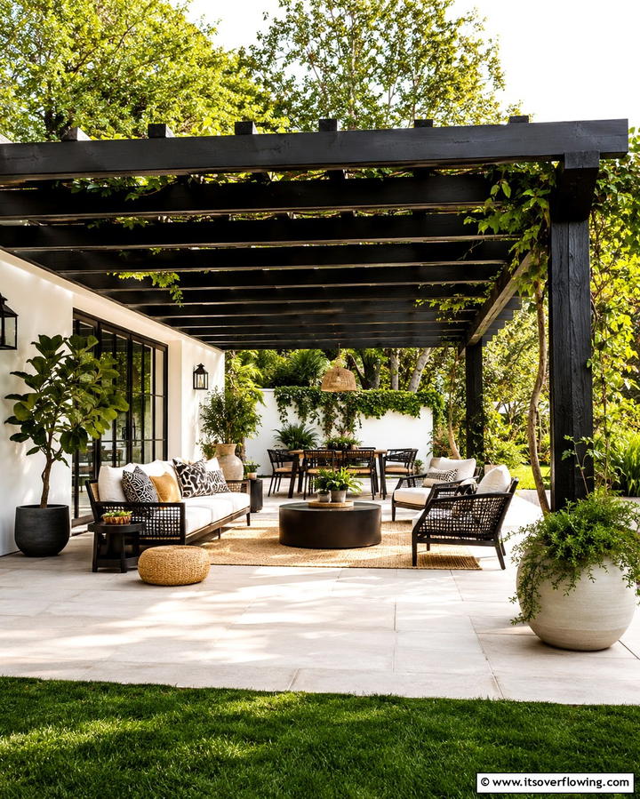 Black Pergola for a Stylish Outdoor Space - 30 Single-Story White House Black Trim Exterior Inspirations