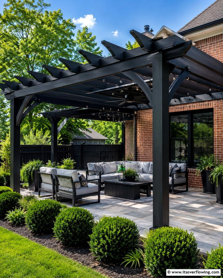 Black Pergola for a Stylish Outdoor Space - 25 Red Brick House with Black Trim Design Ideas