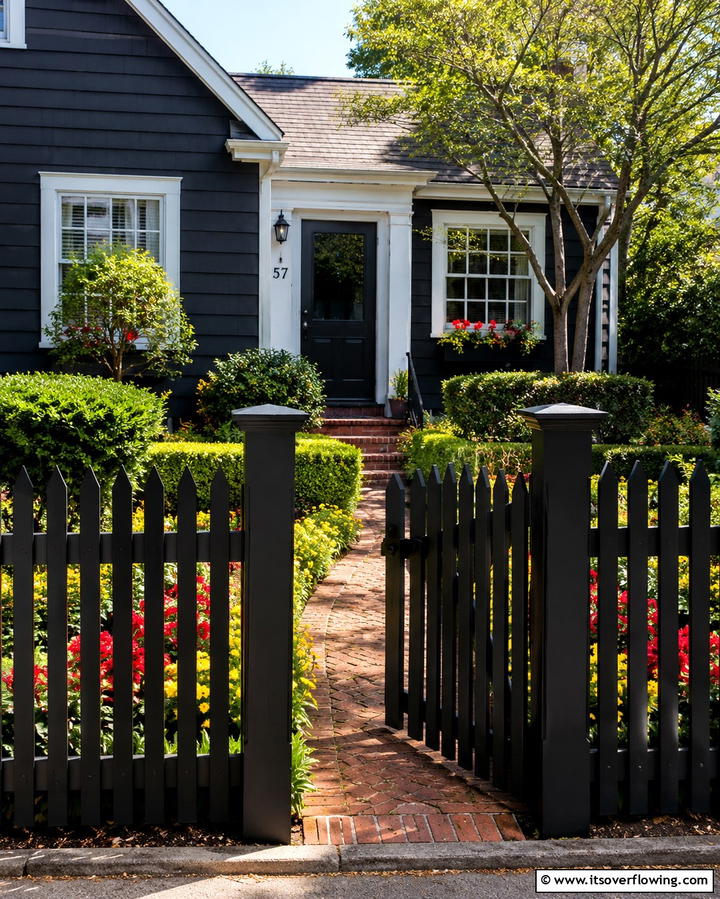 Black Picket Fence with a TwistExact - 25 Black Fence Ideas for Modern Outdoor Spaces