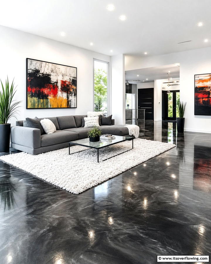 Black Polished Concrete Floors - 25 Black Floor Living Room Ideas for a Modern Aesthetic