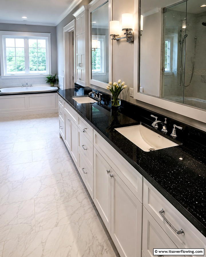Black Quartz Countertops for Durability - 30 Bathrooms with Black Countertops for Modern Elegance