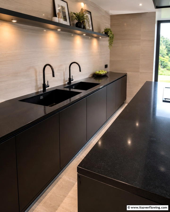 Black Quartz Countertops for Low Maintenance - 30 Bathrooms with Black Countertops for Modern Elegance