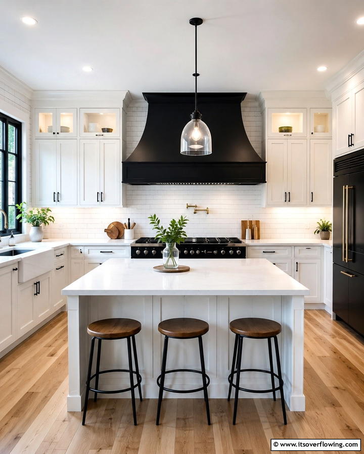Black Range Hood as a Focal Point - 30 White Kitchen Designs with Bold Black Appliances