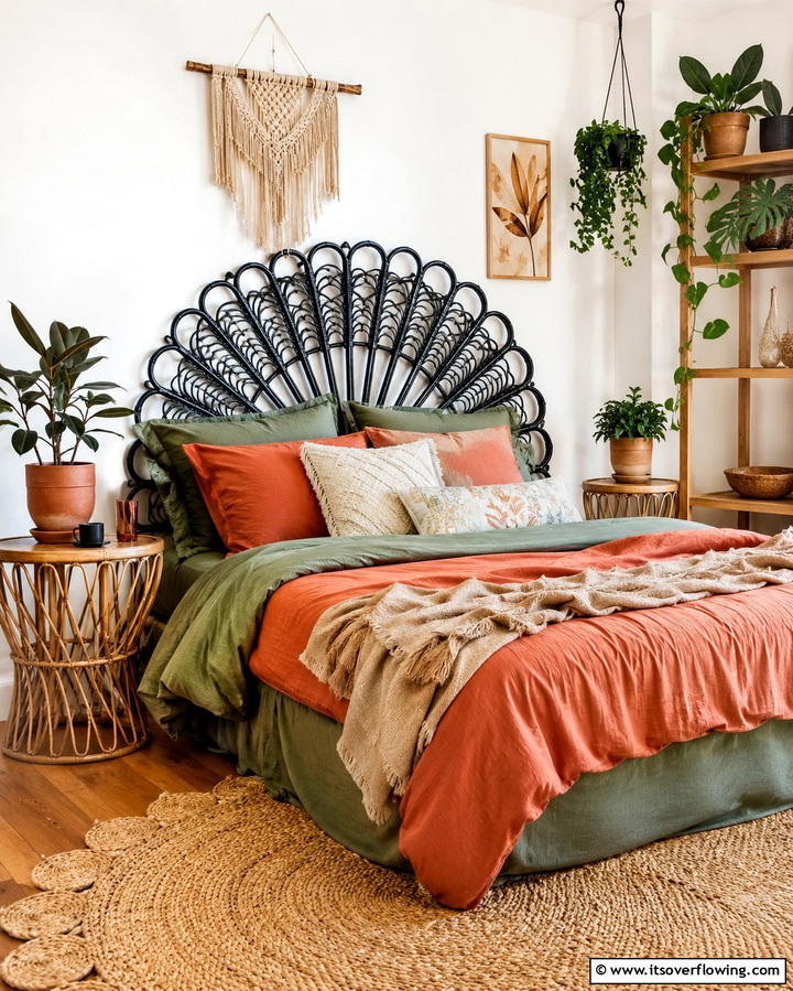 Black Rattan Headboard for Boho Vibes - 25 Black Headboard Bedroom Ideas for a Bold Statement