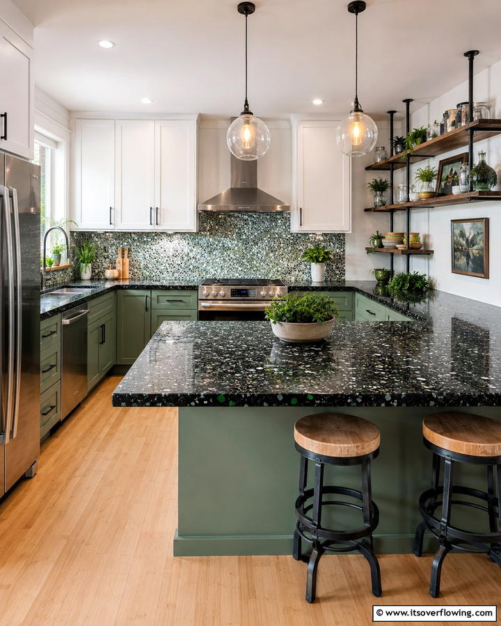 Black Recycled Glass Countertops - 25 Black Kitchen Countertops for a Bold Statement