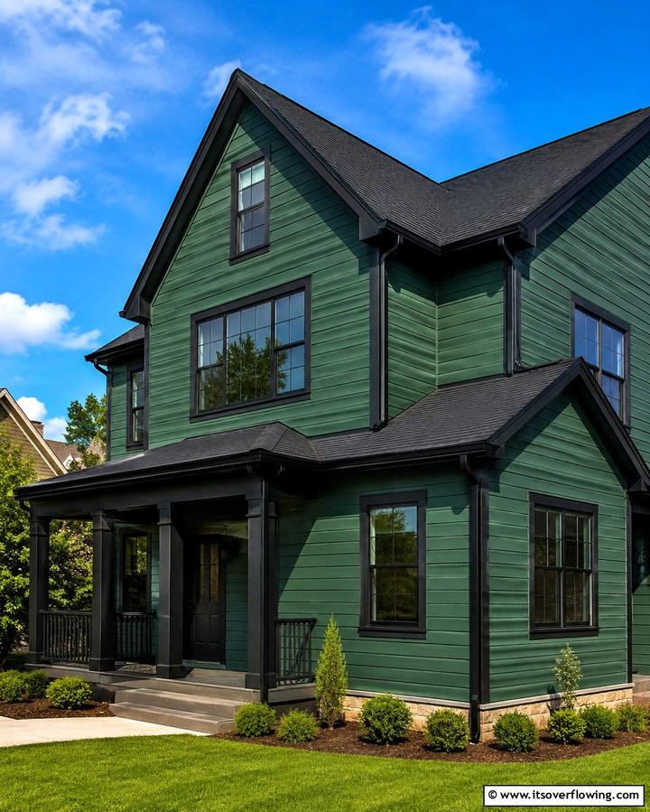 Black Roof Integration - 25 Green House Exterior With Black Trim Ideas