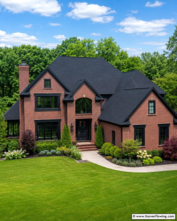 Black Roof Shingles for a Unified Look - 25 Red Brick House with Black Trim Design Ideas