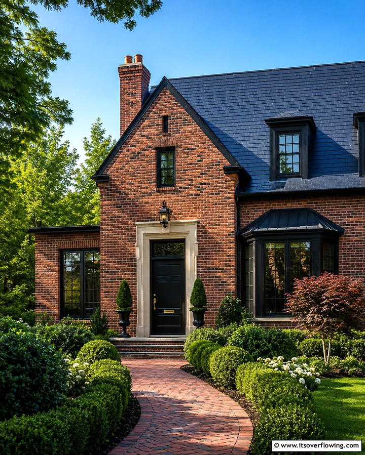 Black Roof with Brick Exterior - 30 Black Roof Exterior Home Design Ideas for Bold Contrast
