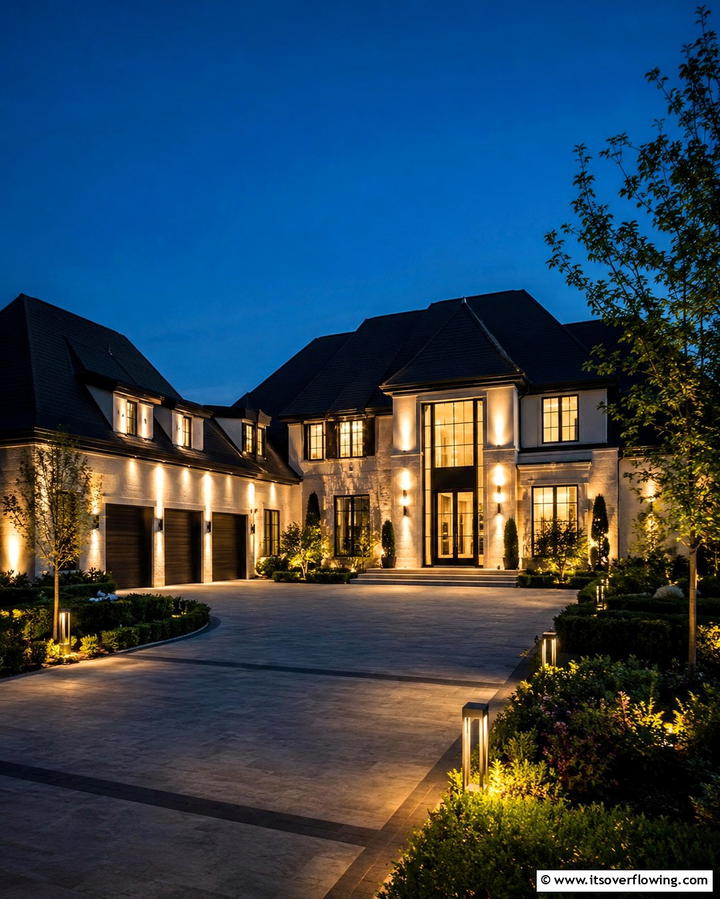 Black Roof with Exterior Lighting - 30 Black Roof Exterior Home Design Ideas for Bold Contrast