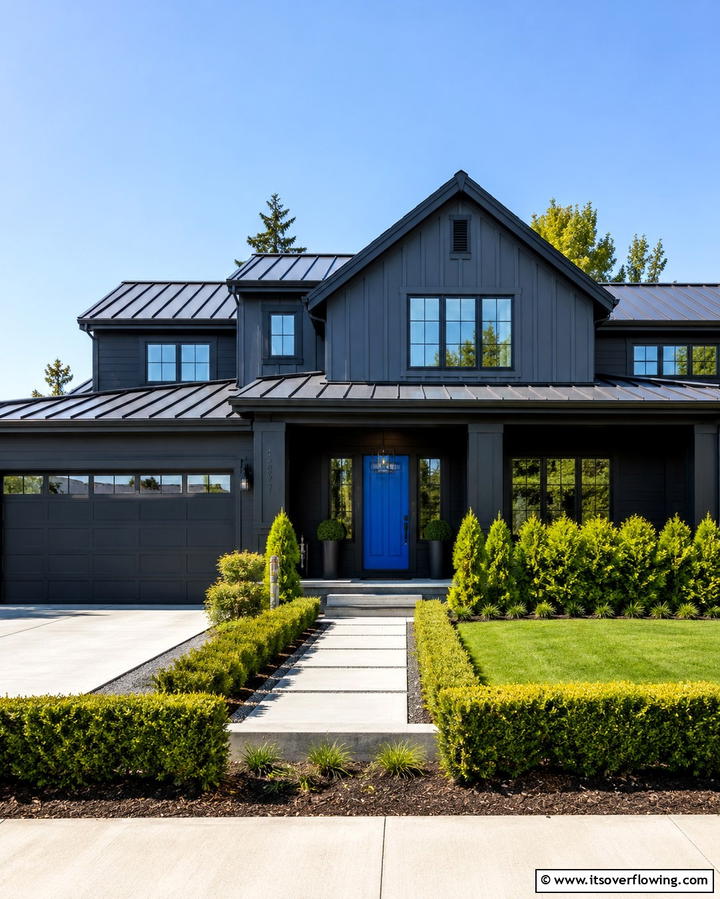 Black Roof with Gray Exterior Paint - 30 Black Roof Exterior Home Design Ideas for Bold Contrast