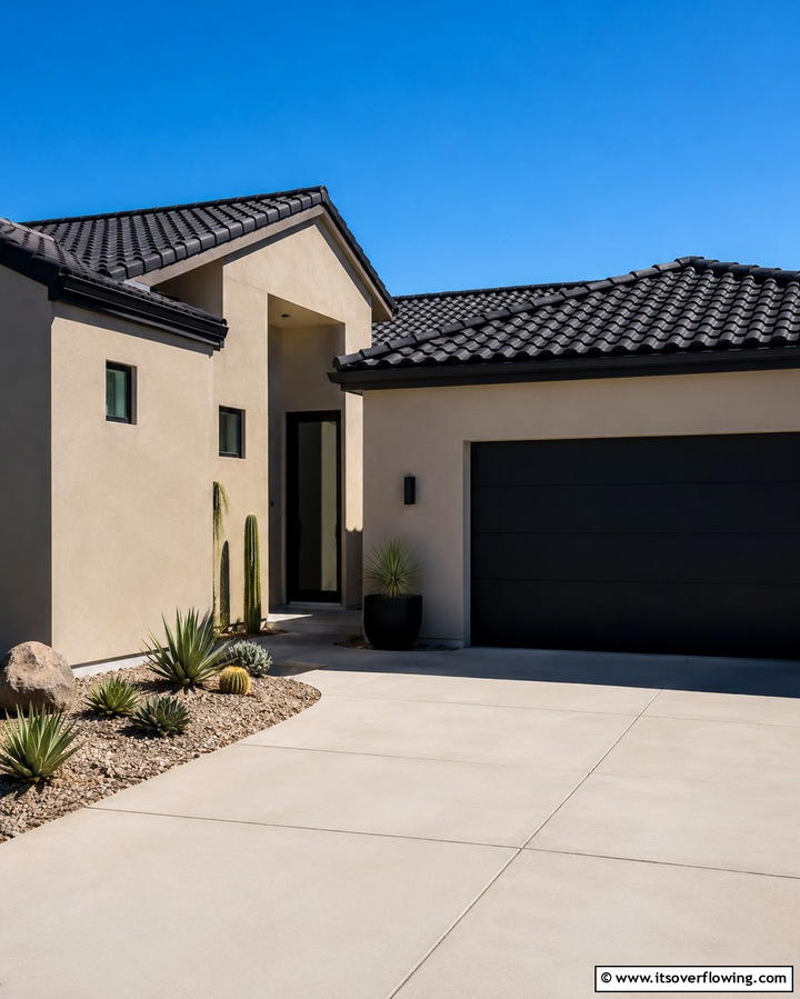 Black Roof with Neutral Stucco Walls - 30 Black Roof Exterior Home Design Ideas for Bold Contrast
