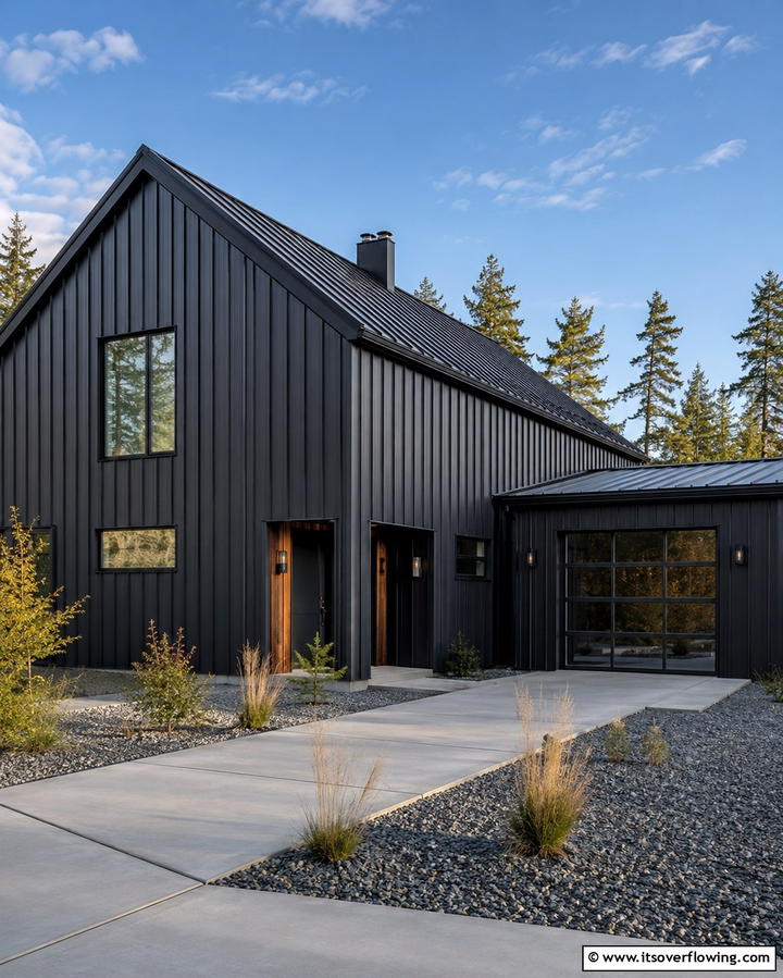 Black Roof with Vertical Metal Siding - 30 Black Roof Exterior Home Design Ideas for Bold Contrast