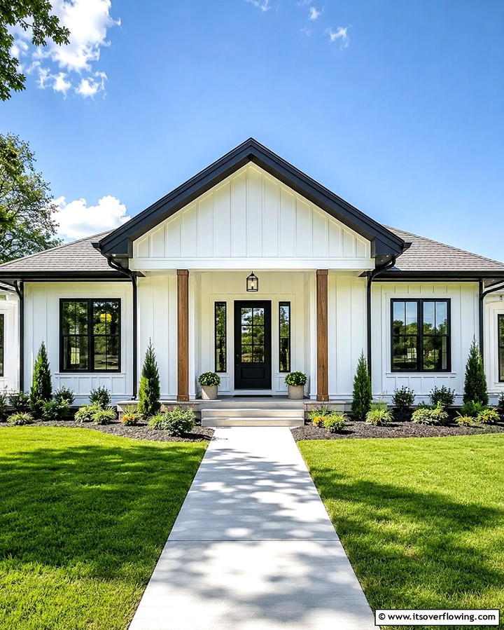 Black Roofline Accents for a Unified Look - 30 Single-Story White House Black Trim Exterior Inspirations