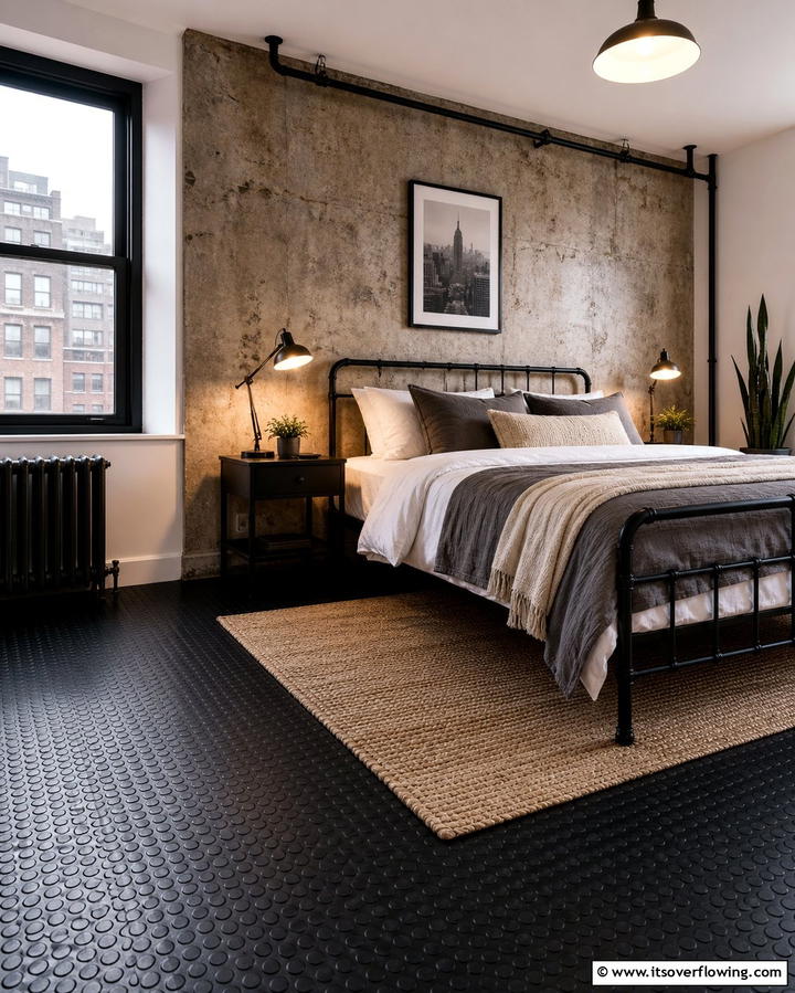 Black Rubber Flooring for a Unique Texture - 25 Black Floor Bedroom Ideas for a Bold and Modern Look
