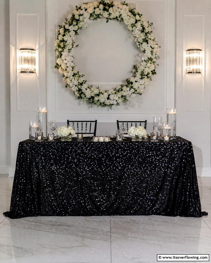 Black Sequin Tablecloths - 30 Black-Themed Wedding Decor Ideas for Bold Celebrations