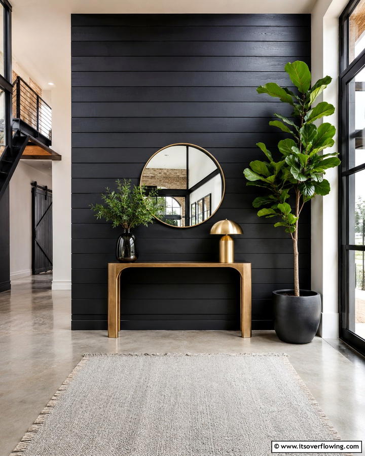Black Shiplap Statement Wall - 25 Shiplap Wall Entryway Ideas for a Welcoming First Impression