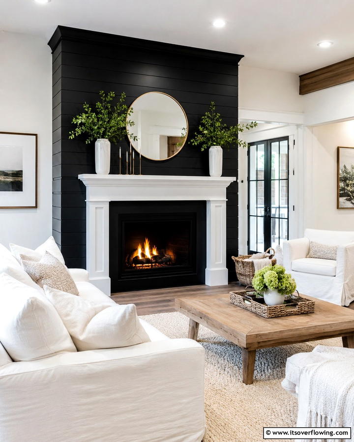 Black Shiplap Statement - 25 Black and White Fireplace Ideas for Timeless Elegance