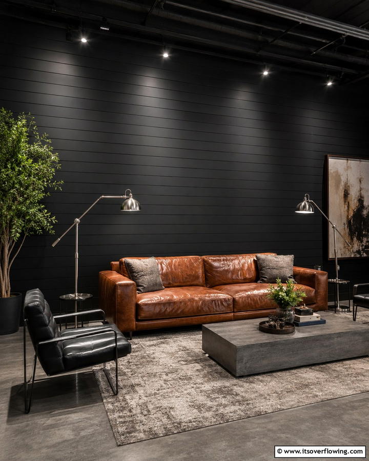 Black Shiplap Walls for Drama - 25 Shiplap Living Room Ideas for a Rustic Charm