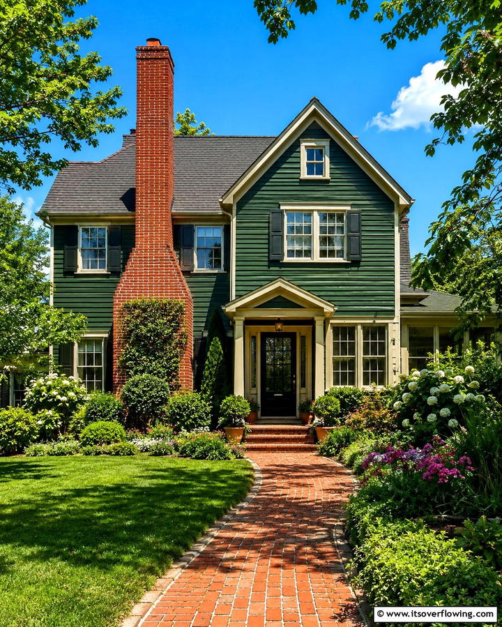 Black Shutters for Drama - 30 Stunning Dark Green Exterior House Designs for Curb Appeal