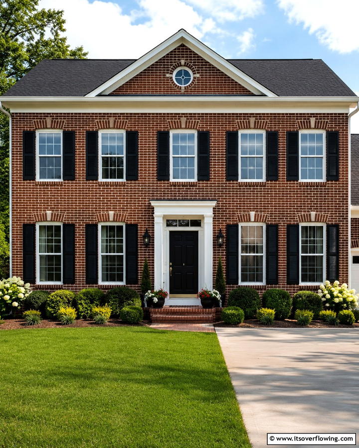 Black Shutters for a Classic Accent - 25 Red Brick House with Black Trim Design Ideas