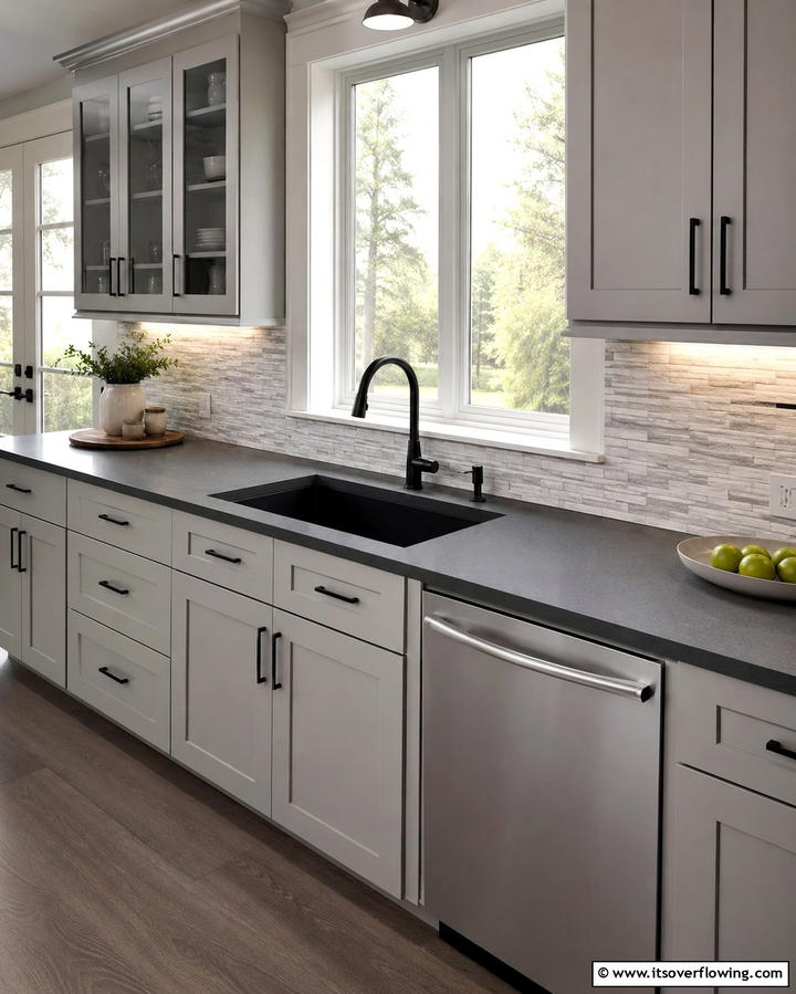 Black Sink Paired with Gray Cabinetry - 25 Gray and Black Kitchen Ideas for a Modern Look