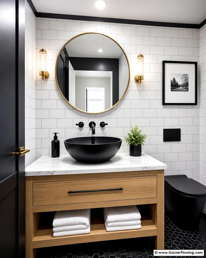 Black Sink for a Statement Piece - 25 Elegant Black Powder Room Ideas for a Bold Look