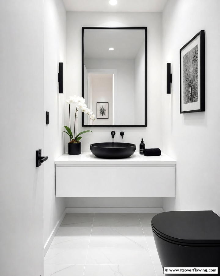 Black Sink with White Background - 20 Black and White Powder Room Ideas for a Classic Style