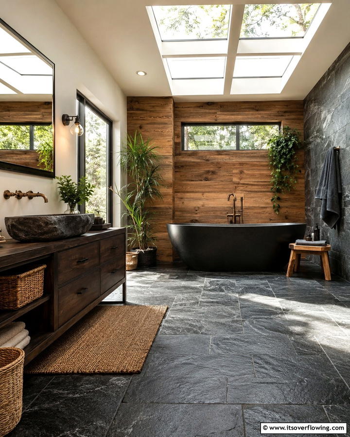 Black Slate Flooring - 25 Black Floor Bathroom Ideas for a Bold Look