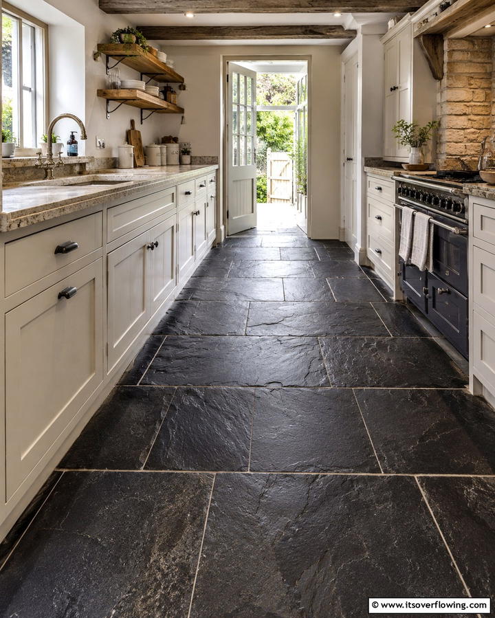 Black Slate Floors for a Rustic Appeal - 25 Black Kitchen Floor Ideas for a Sleek and Stylish Space