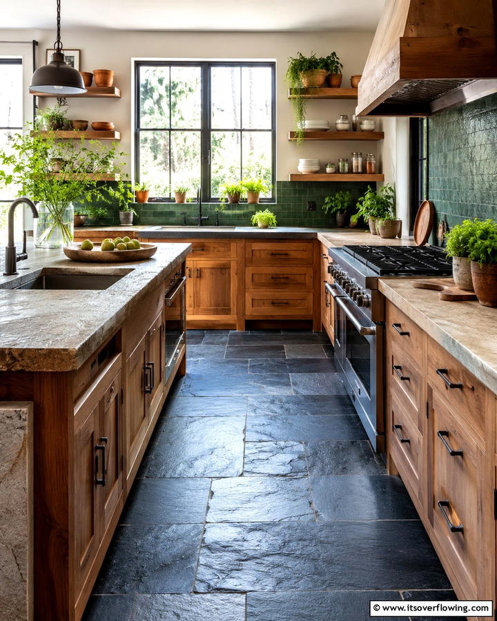Black Slate Tiles for a Natural Look - 25 Black Kitchen Floor Ideas for a Sleek and Stylish Space