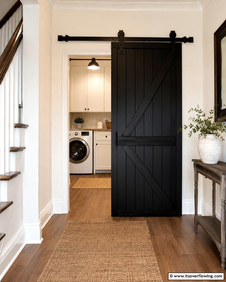 Black Sliding Barn Door for Style and Function - 30 Stylish Black Laundry Room Ideas for a Modern Utility Space