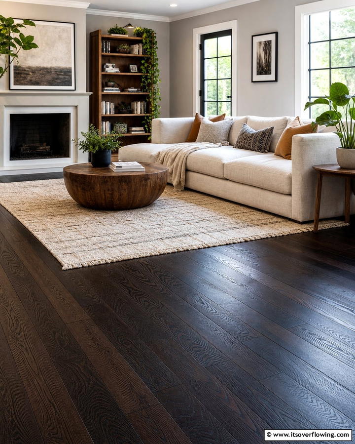 Black Stained Hardwood Flooring - 25 Black Floor Living Room Ideas for a Modern Aesthetic