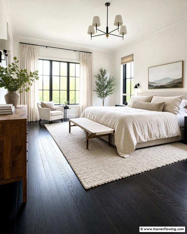 Black Stained Hardwood for Timeless Elegance - 25 Black Floor Bedroom Ideas for a Bold and Modern Look