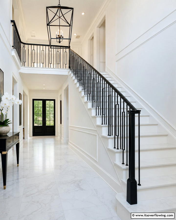 Black Stair Railings with White Steps - 20 Black and White Entryway Design Ideas for a Chic Look