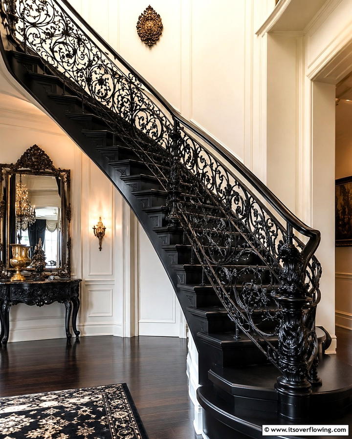 Black Staircase with Artistic Balustrades - 25 Black Staircase Ideas for Modern Homes